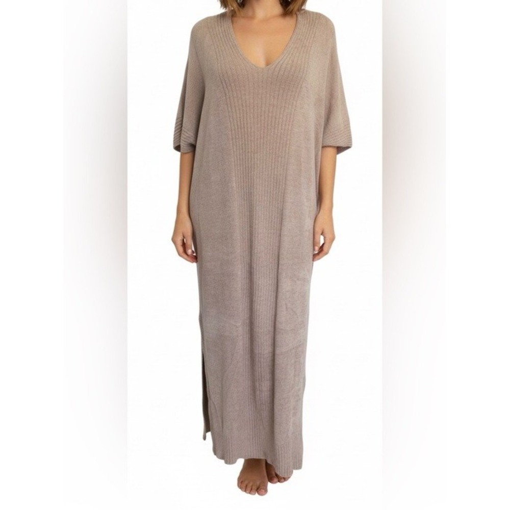 Barefoot Dreams CozyChic Ultra Lite Maxi Dress One Size Taupe V-Neck Medium - XL